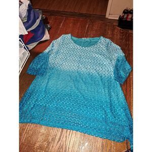 Kim Rogers Woman 3X Womens Dress Blue Lace Overlay Round Neck Mini Slip-On